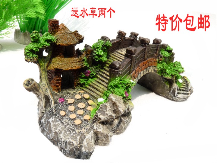 Hot sale simulation bridge garden resin fish tank Aquarium rockery stone water plant fish tank Landscaping decorative bridge ornaments