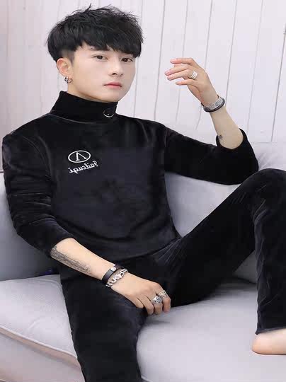 Japanese Velvet Thermal Underwear for Men, Winter Anti-Cold Heating Base Layer, Fleece-Lined and Thickened Autumn Clothing Set