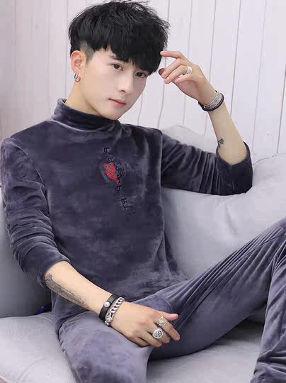 Japanese Velvet Thermal Underwear for Men, Winter Anti-Cold Heating Base Layer, Fleece-Lined and Thickened Autumn Clothing Set