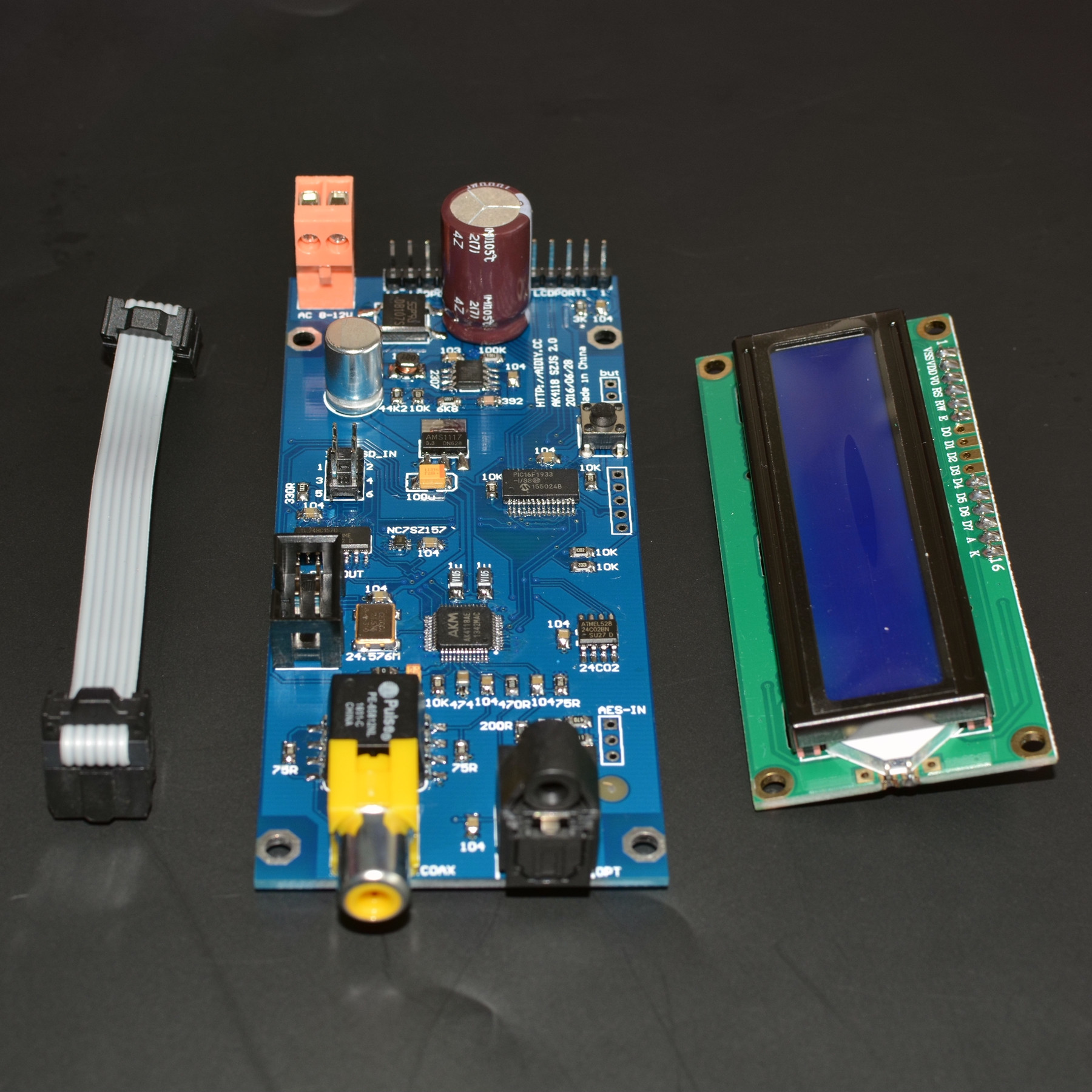 AK4118 digital receiving board coaxial fiber AES to I2S sampling rate display support I2S input