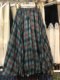 Forest style age-reducing pleated plaid long skirt with big swing
