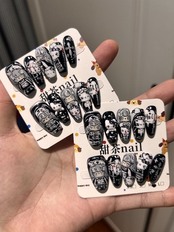 "Sweet Tea Handmade Nails" Cute Dark Style Kitty