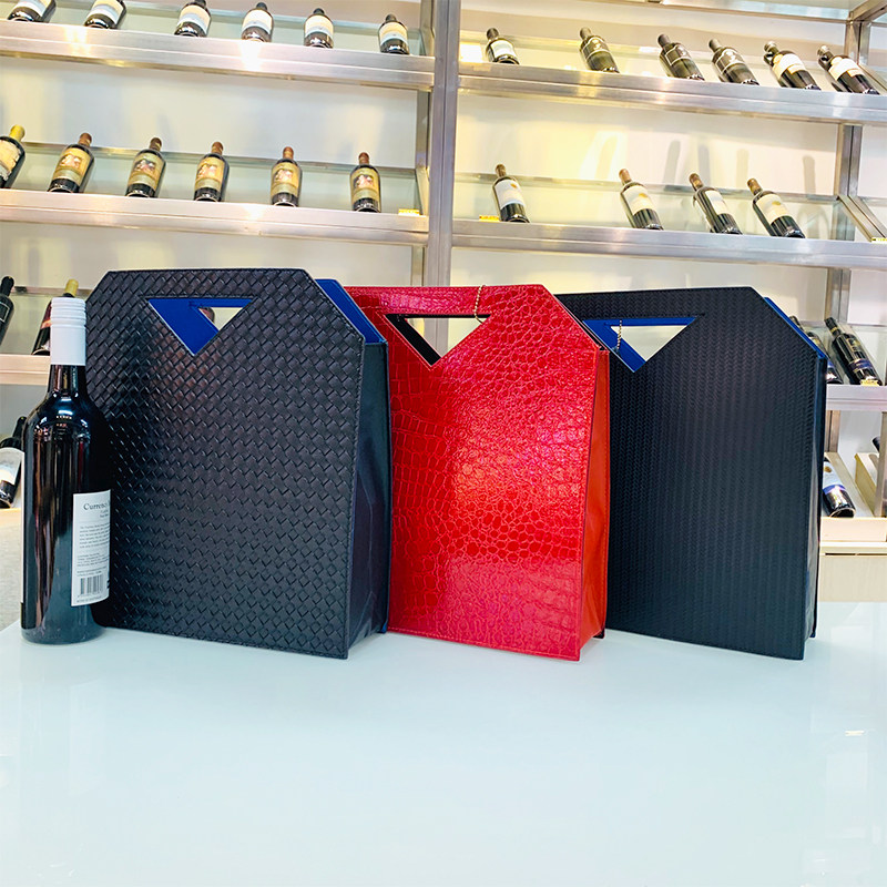 Red wine bag double gift bag pot belly bottle wine bag leather red wine box wine tote bag black