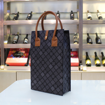 Hand-carrying new red wine bag leather bag gift bag 2 red wine handbag shopping bag wine packaging Black