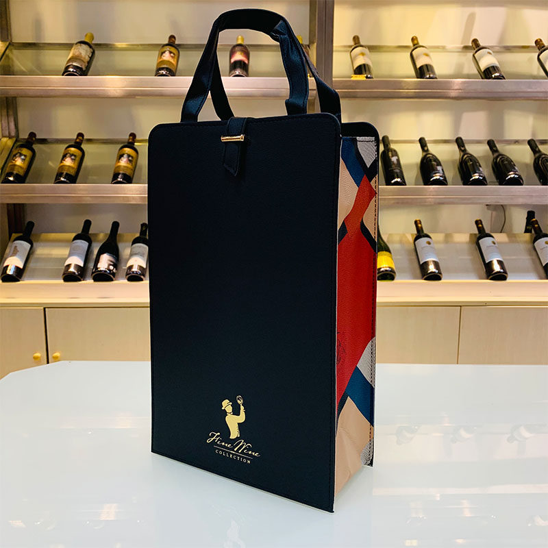 Red wine black red box gift box gift hand leather bag single double branch wine leather box universal