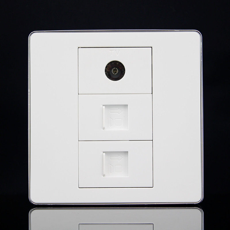Silver edge 86 type double network TV combined socket CAT5E network route with TV wired CCTV wall insert panel