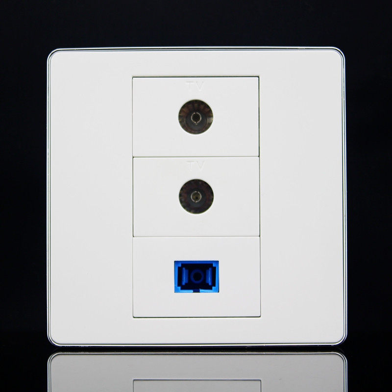 Silver edge 86 Type Double TV Light Solder Combo panel SC Fabric Network Route with TV Cable CCTV Wall Outlet
