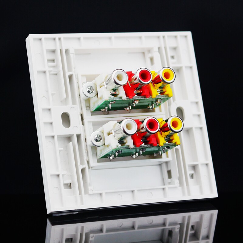 Type 86 second red and yellow white audio-video mother to mother straight inserted panel trichromatic lotus audio and video wall switch
