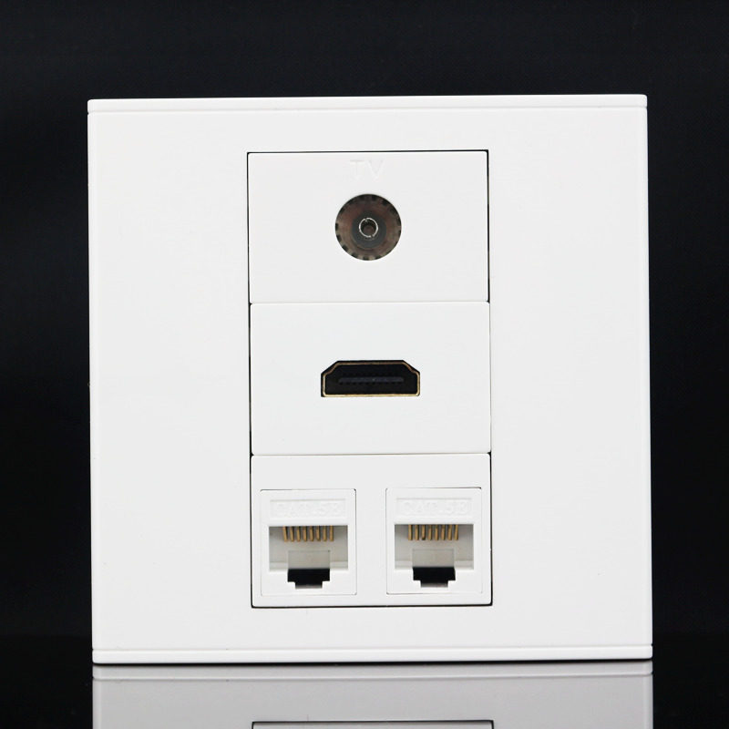 Type 86 2 Internet HDMI high-definition straight plug TV TV socket panel Double-port computer screen socket