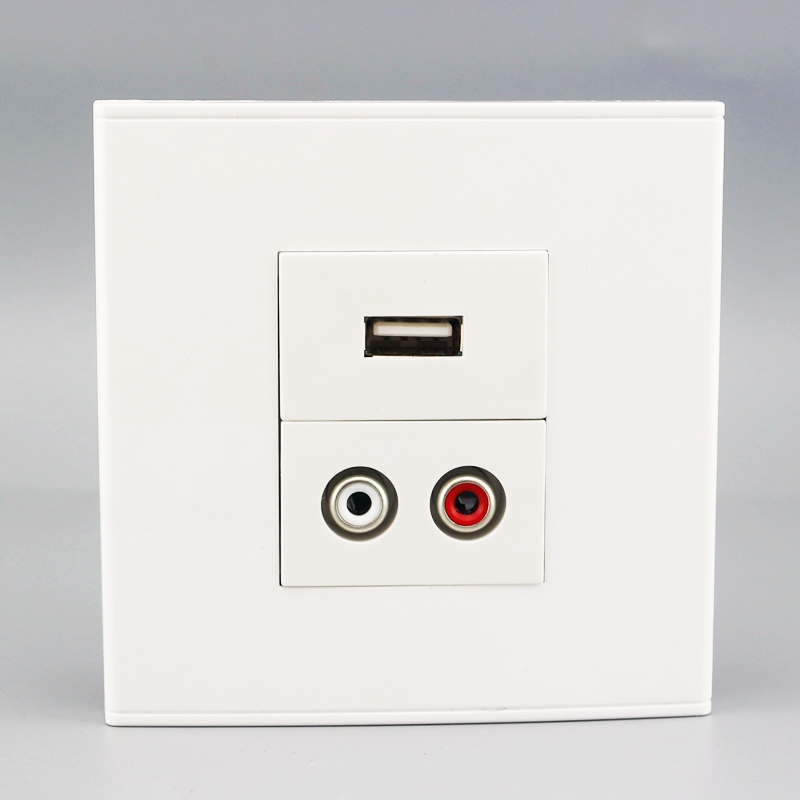 Welding-free Audio USB socket Panel 86 Type Double Kong Red White Lotus AV Audio usb Data Switch socket