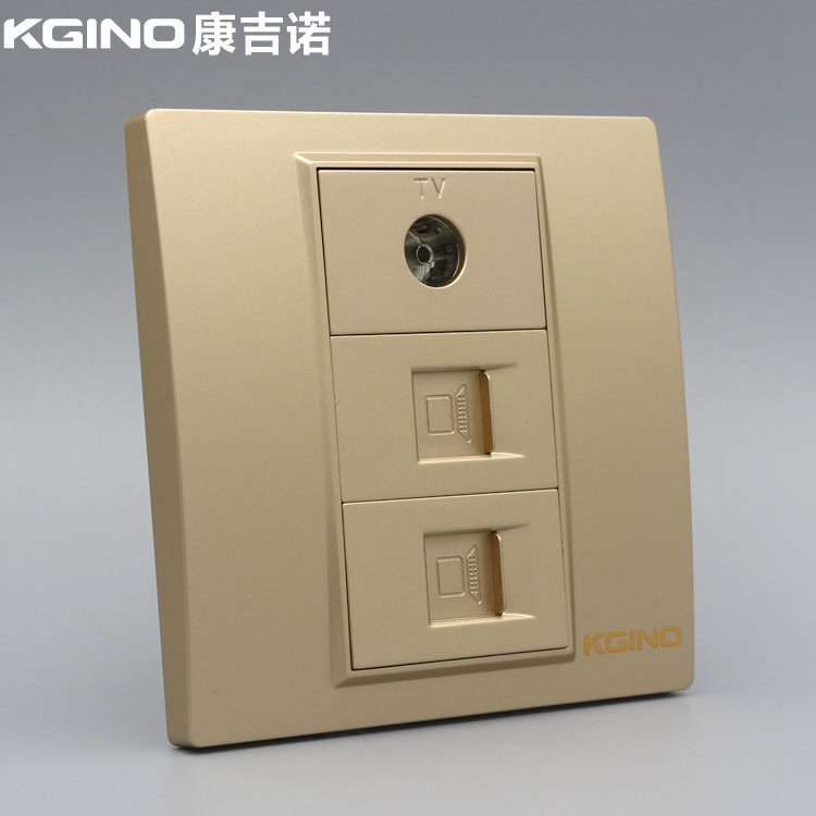 Congino Champagne Gold 86 Type 2 PC 1 TV socket Gold Dual - port Internet cable panel