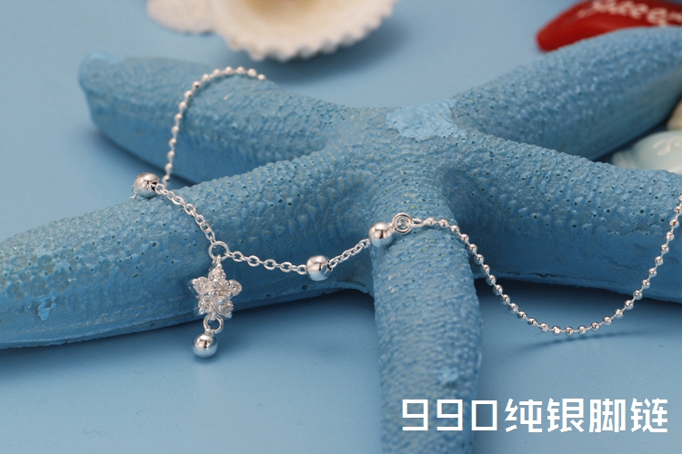 Vòng chân nữ sterling bạc 990 bạc nguyên chất phiên bản Hàn Quốc của cỏ bốn lá chuông sinh viên gợi cảm dành cho người lớn chuỗi mắt cá chân trang sức để gửi cho bạn gái vòng chân nhảy múa
