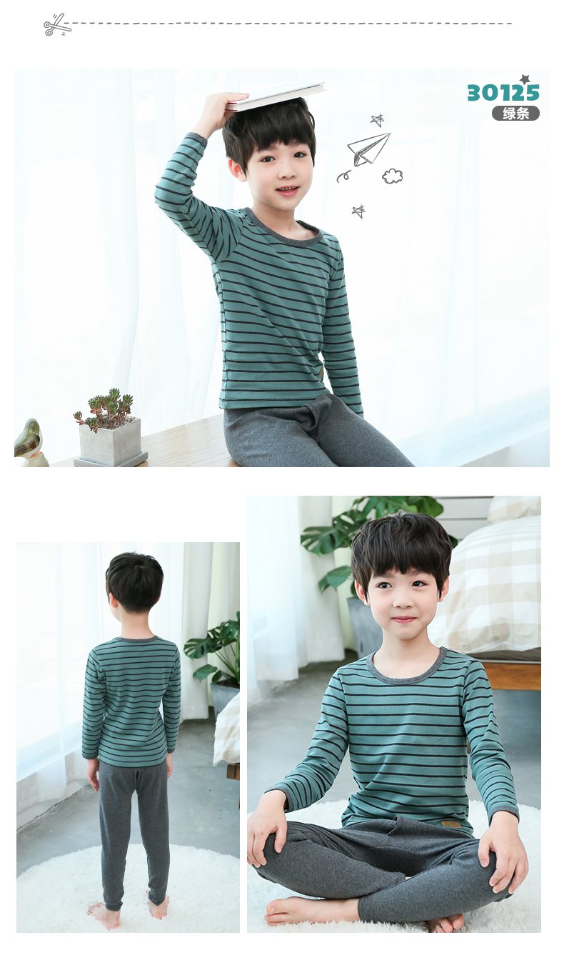 InBren Children Qiuyi Qiuku Set Cotton Boy Máy điều hòa không khí cho bé Đồ ngủ mỏng Đồ lót bé trai bộ cotton thu đông bé gái