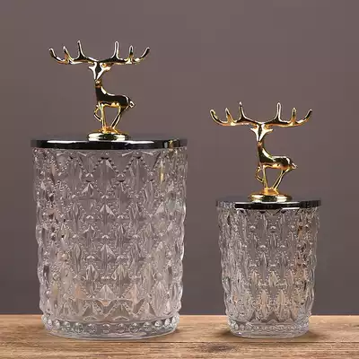 European-style light luxury crystal glass storage cans with lid candy cans storage ornaments American home living room coffee table furnishings