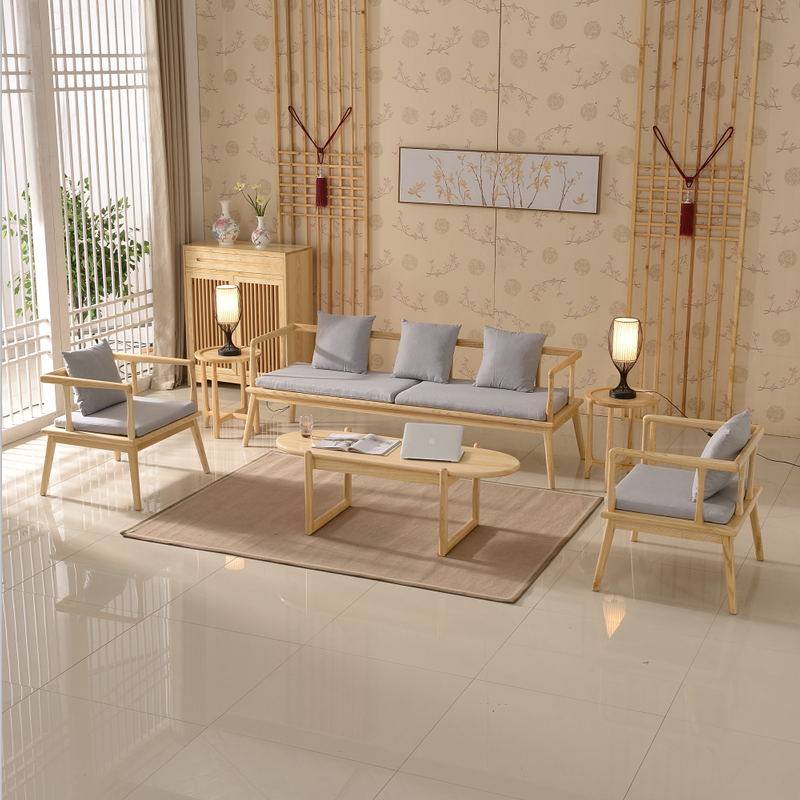 New Chinese style solid wood sofa combination Modern small apartment sofa meeting living room model room hotel villa sofa