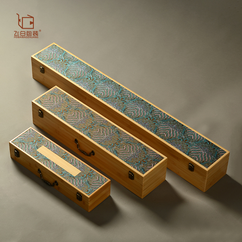 Brocade Buckle Bamboo Scroll Box Calligraphy Scroll Portable Collection Box Chinese Painting Storage Brocade Box Rectangular Bamboo Gift Box