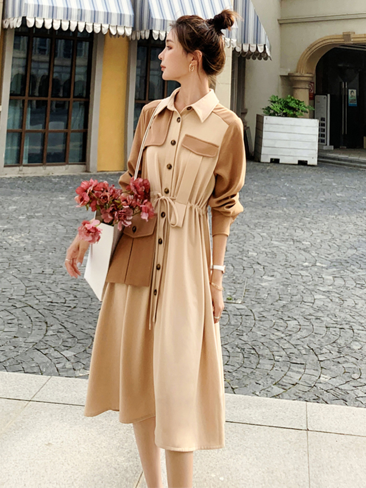 Lecea Alice long-sleeved dress 2022 autumn new Korean version of high-end ladies temperament waist-length dress
