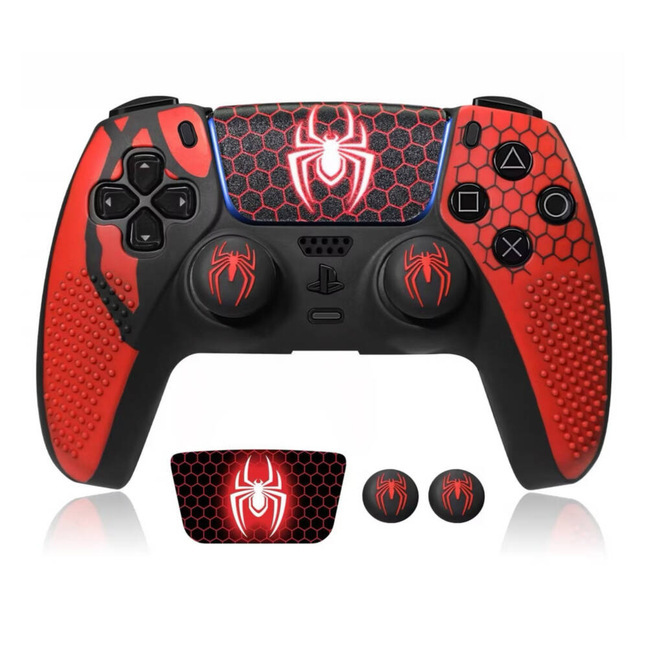 2026 Cross-Border New Product Spider-Man Themed Ps5 Controller Silicone Protective Cover P5 Anti-Slip Joystick Cap Set 2026 Cross-Border New Product Spider-Man Themed Ps5 Controller Silicone Protective Cover P5 Anti-Slip Joystick Cap Set