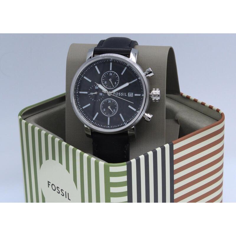 Fossil Rhett Chronograph Silver Black Genuine Leather Men's Bq2849 Watch