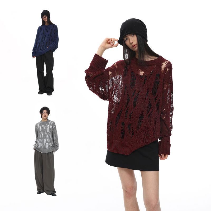 Roaringwild a Arch Roaring Beast Original Trendy Brand Ripped Hollow Knit Sweater for Men Roaringwild a Arch Roaring Beast Original Trendy Brand Ripped Hollow Knit Sweater for Men