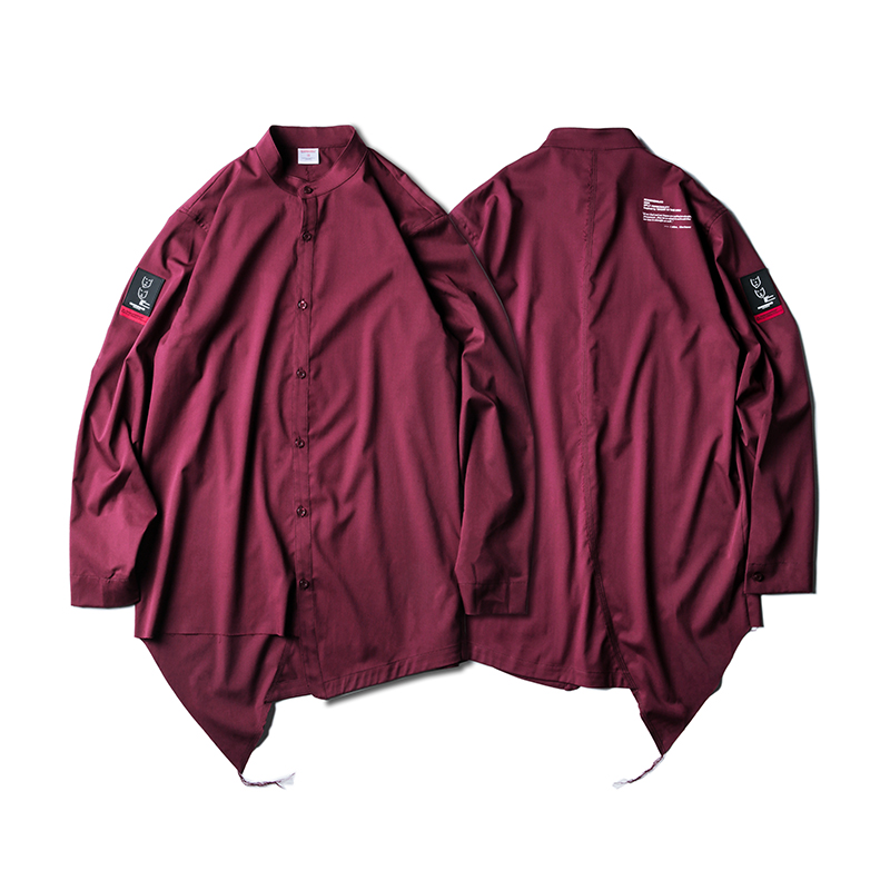 ROARINGWILD 17AW PLACKET SHIRT 枣红色斜门襟不规则裁剪衬衫