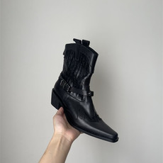 Западные Boots 2024年秋冬季新款西部牛仔短靴女方头粗跟显瘦百搭后拉链马丁靴女