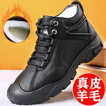 Cotton shoes mens winter velvet warm thickened leather high-top shoes Wool middle-aged dad shoes large size snow boots