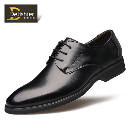 男士商务皮鞋尖头英伦休闲鞋真皮牛皮正装男鞋内增高鞋子春季新款
