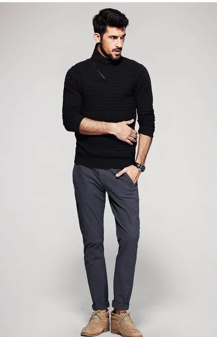 [] Kuegou mùa thu cao cổ áo len nam áo len nam mỏng màu rắn áo len thủy triều 16933 quần jean nam