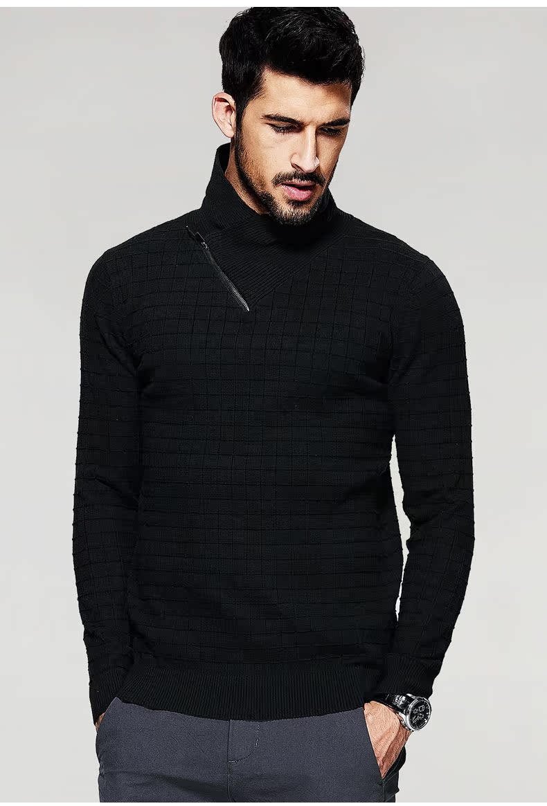 [] Kuegou mùa thu cao cổ áo len nam áo len nam mỏng màu rắn áo len thủy triều 16933 quần jean nam