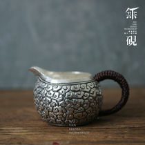 No inkstone sterling silver 999 road Cup silver male cup tea division kung fu tea ceremony pure hand chiseled carving Auspicious Cloud