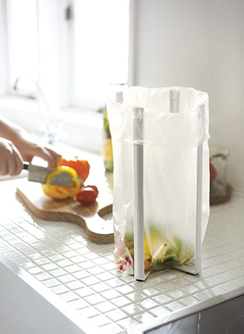 Day Style Large Four Corner Kitchen folding garbage rack Desktop Bathrooms Floor Bag Containing Bracket Brace white