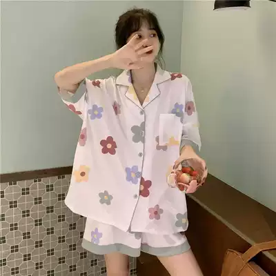 Summer pajamas women's 2021 new cotton short-sleeved cute student ins wind small summer two-piece suit