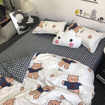 ins cute bear quilt cover four-piece Cartoon 1 5 student dormitory three 4 piece set single 1 2 m bedding