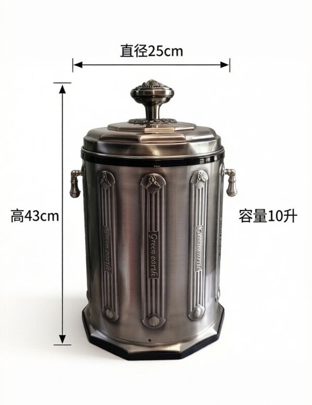Yili European-Style Trash Can with Manual Opening, Metal Trash Bin with Lid, Large Creative Household Use for Living Room and Bedroom Yili European-Style Trash Can with Manual Opening, Metal Trash Bin with Lid, Large Creative Household Use for Living Room and Bedroom