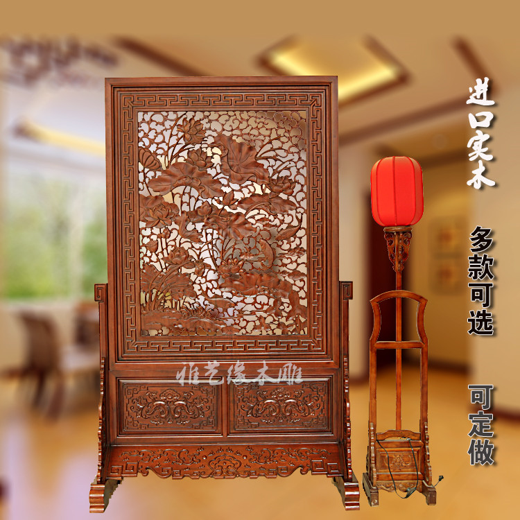 Chinese-style screen solid wood carved floor-to-ceiling screen seat screen vertical interstitial living room entrance entrance partition double-sided carving