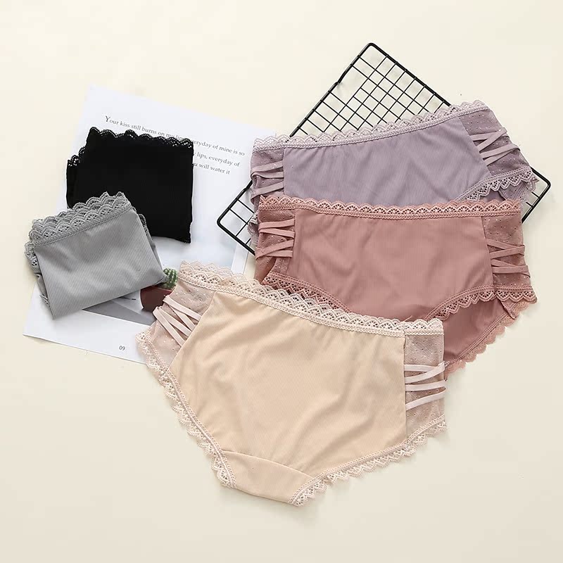 Buy 3 get 1 free ice silk non-trace underwear Female Japanese lace sexy breathable cotton crotch briefs thin models low waist
