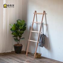 Nordic style small ladder rack towel rack floor decoration modern simple bathroom wood wall