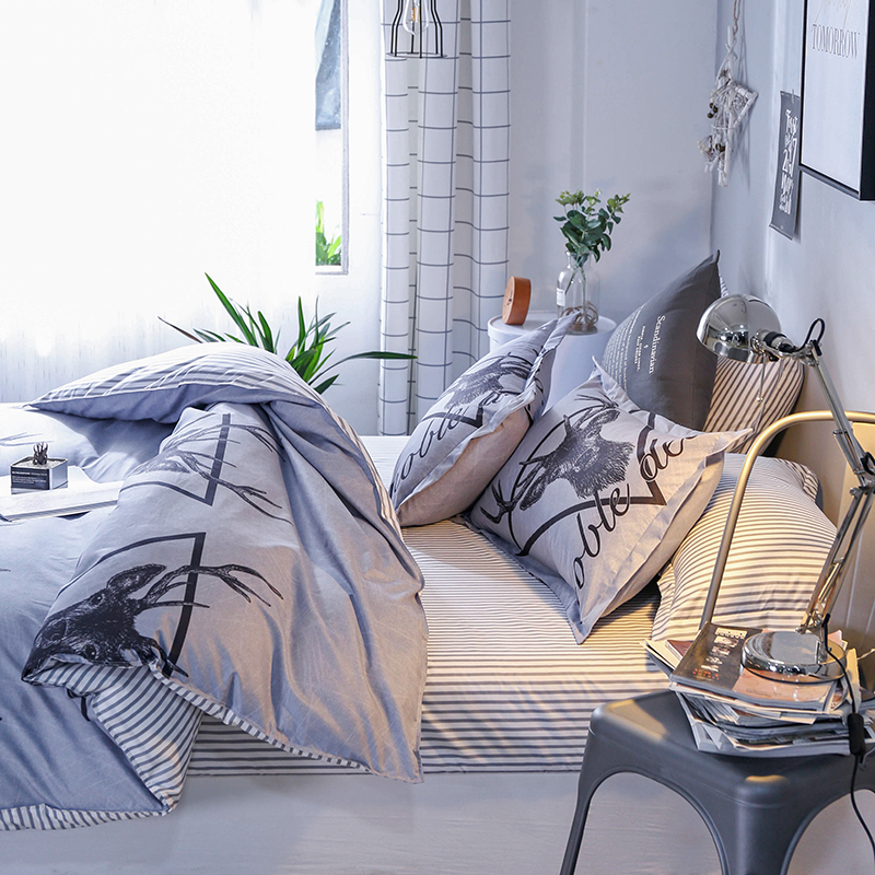 Bộ bốn mảnh đơn giản của Bắc Âu Tấm chăn đôi đơn có thể được làm thành giường 4 bộ giường bộ chăn ga gối đệm cưới đẹp