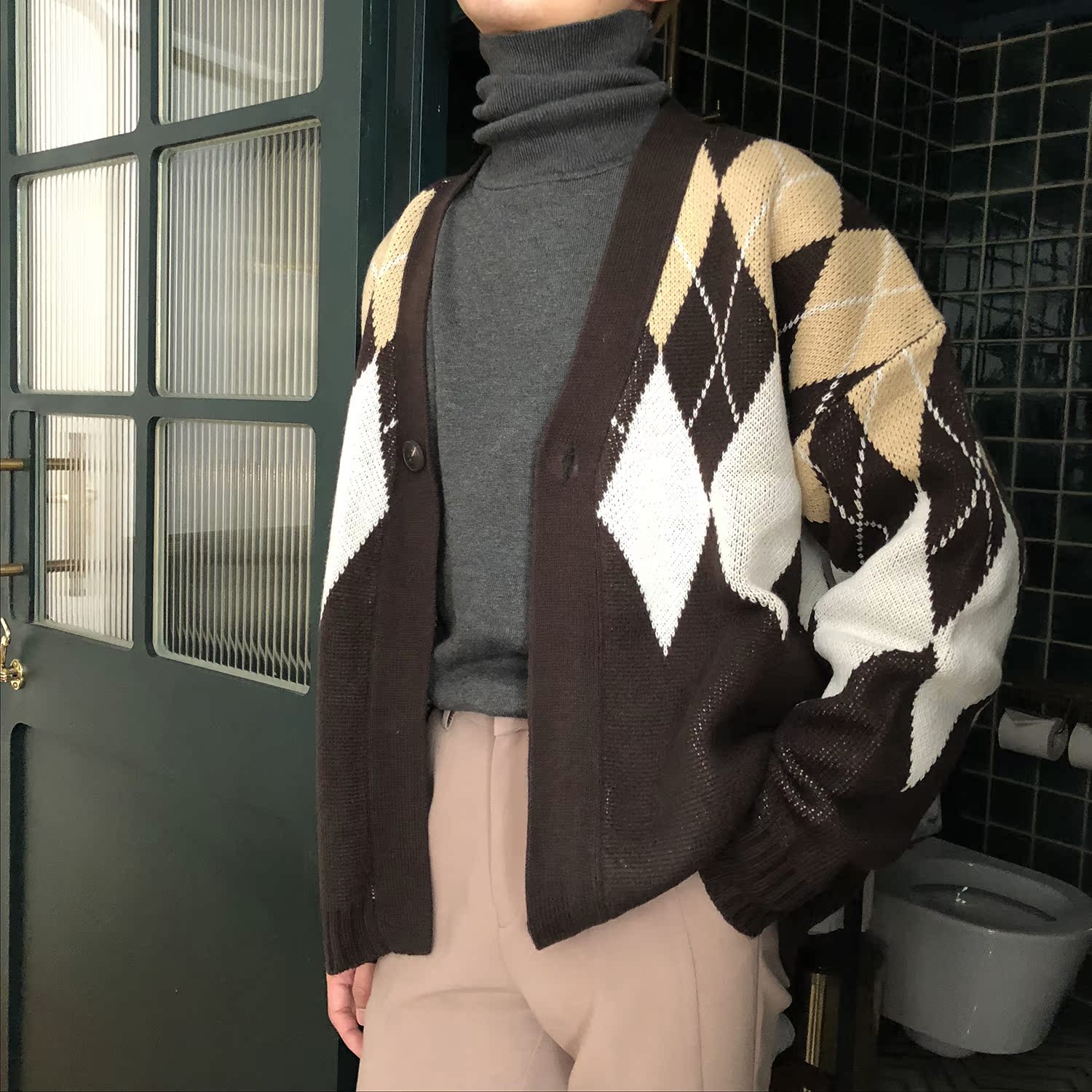 XMBENE thu đông mới sang trọng phong cách Hàn Quốc đơn giản lưới retro đơn giản Áo len gió nam áo len nam quần áo thể thao
