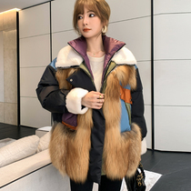 2021 New Fox Fur Fur one down jacket female medium long mink collar white duck down young fur coat