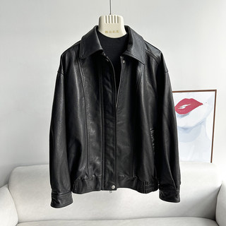2025 Spring and Autumn New Style Vegetable-Tanned Sheepskin Genuine Leather Jacket for Women, Short American Retro Motorcycle Pilot Jacket