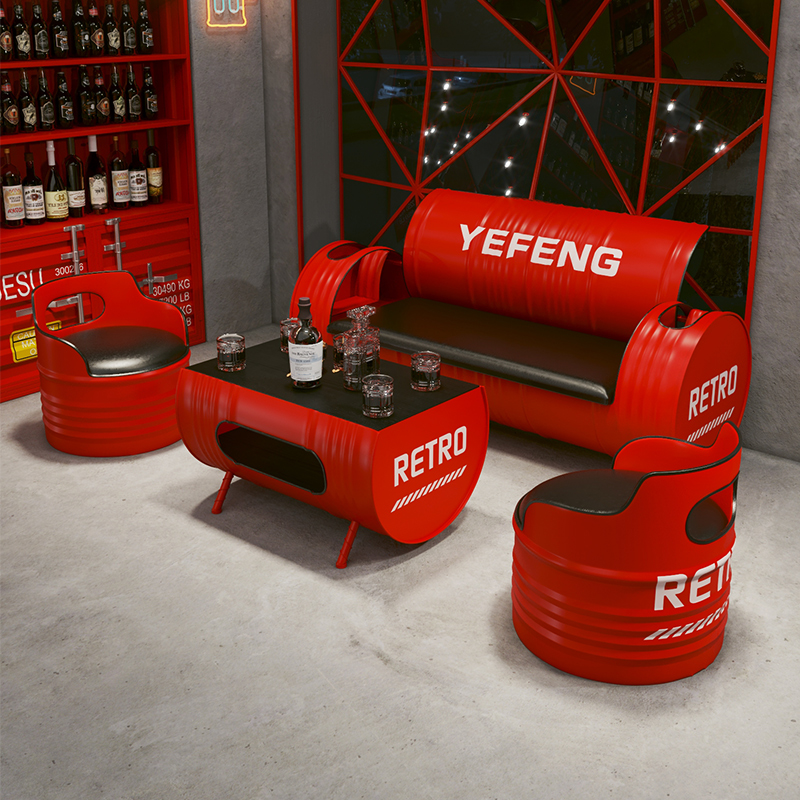 Bar Table & Chairs Combined Oil Barrel Sofa Ktv Iron Art Tea Table Clothing Shop Creative Industrial Wind Retro Cassette Sofa