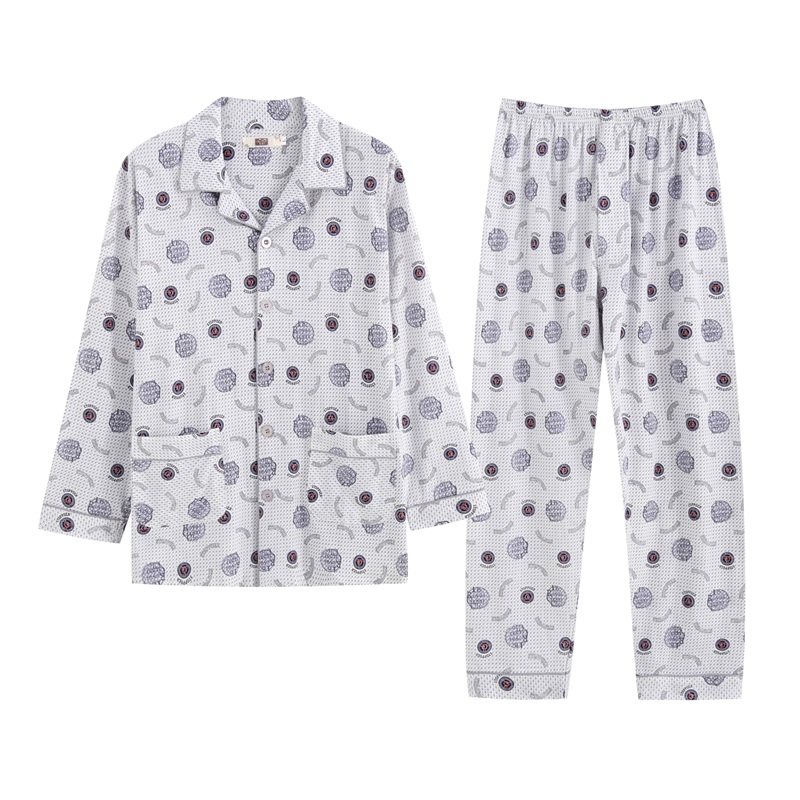 Middle Aged Male Pyjamas Summer Air Conditioning House Thin section Pure cotton Long sleeves Men's pyjamas Summer middle aged all-cotton men's pyjamas-Taobao