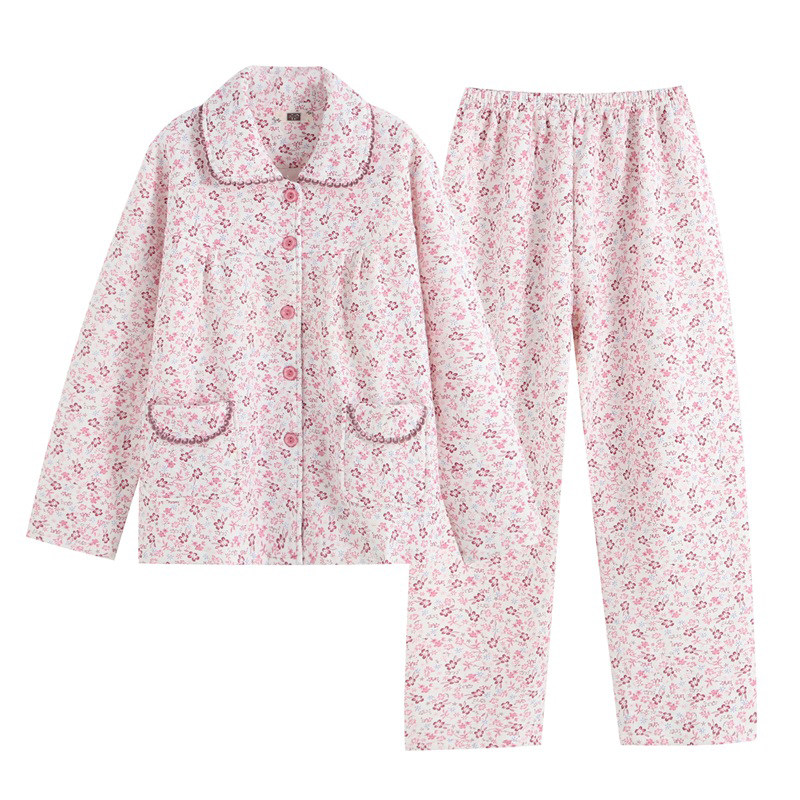Thin cotton lady pajamas three layers warm thin clamps cotton lady pajamas old age thicker cotton long sleeve mother pajamas