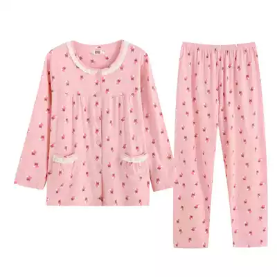 Air-conditioned room pajamas Women summer long sleeve women's pajamas thin cotton Women's Home clothes cotton middle-aged and elderly mother pajamas women