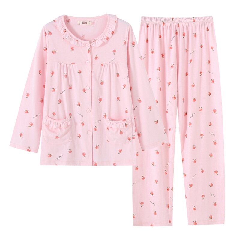 2022 Spring Summer Thin cotton long sleeve female pyjamas in old age female pyjamas pants set for women pyjamas women pyjamas full cotton