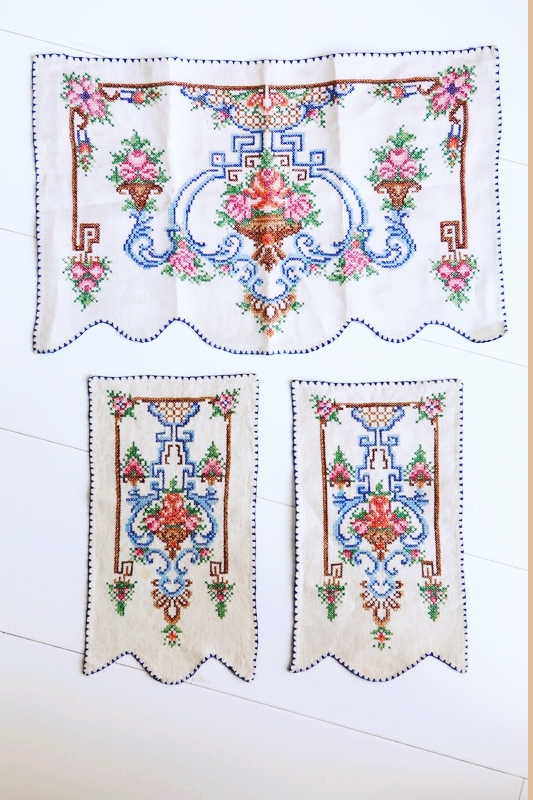 20-05U.S. 1940S Antique Handmade linen cross embroidery square towel tableflag cover multiple options