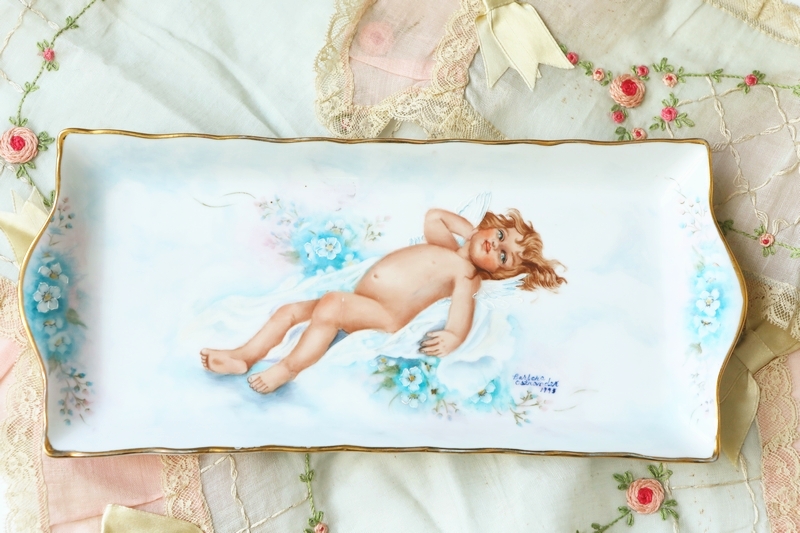 22-05 American old and used goods OOAK hand-painted angel decorative plate jewelry storage plate FP48