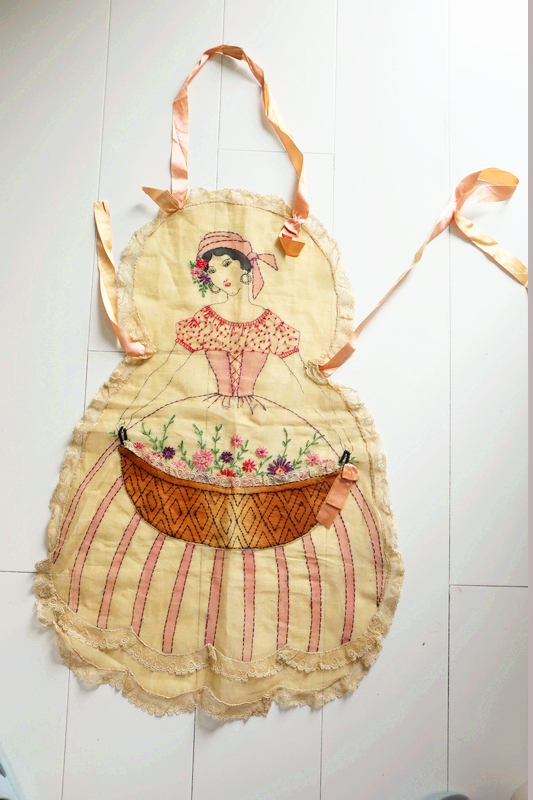 20-10 American 1930S Antique Retro Boudoir Woman Hand Embroidered Apron Orphan